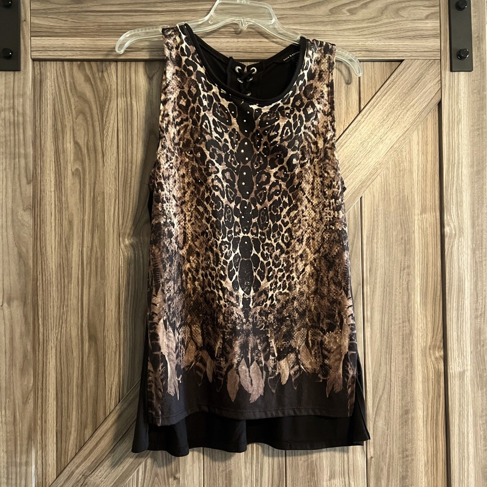 Rock & Republic Leopard Print Tank Top w/Rhinestones